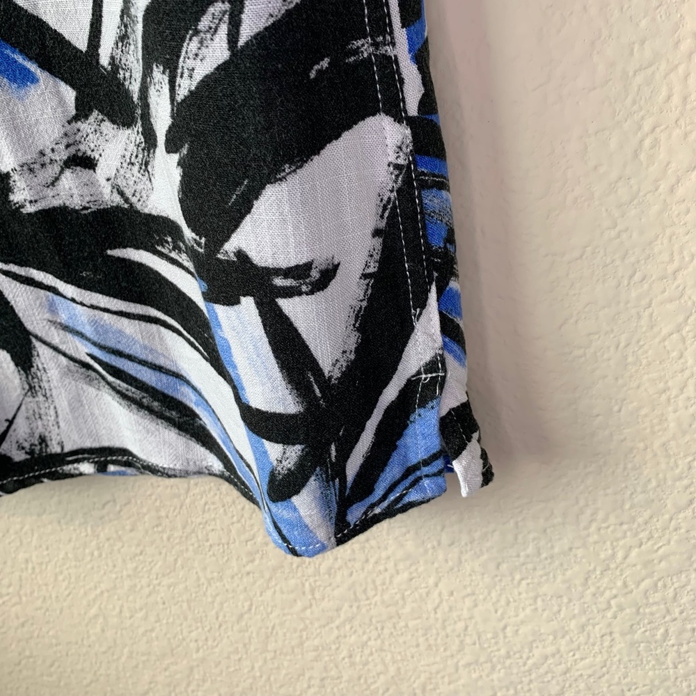 Zara Relaxed Fit Short Sleeve Button-Up Shirt   Blue and Black Palm Print Size S - Picture 6 of 15